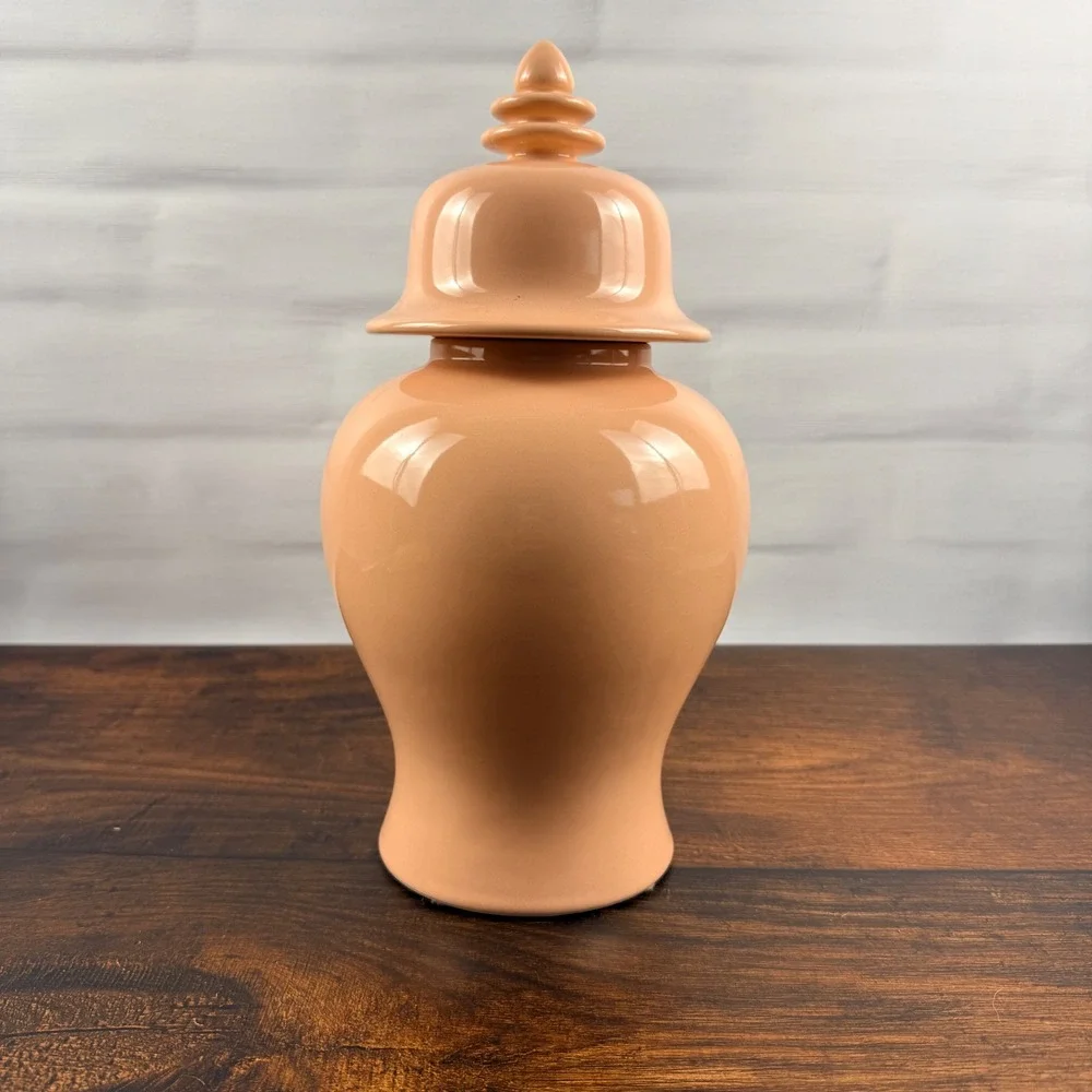 Nora Fenton Italy Peach Ceramic Ginger Jar 44-147 Lidded Urn